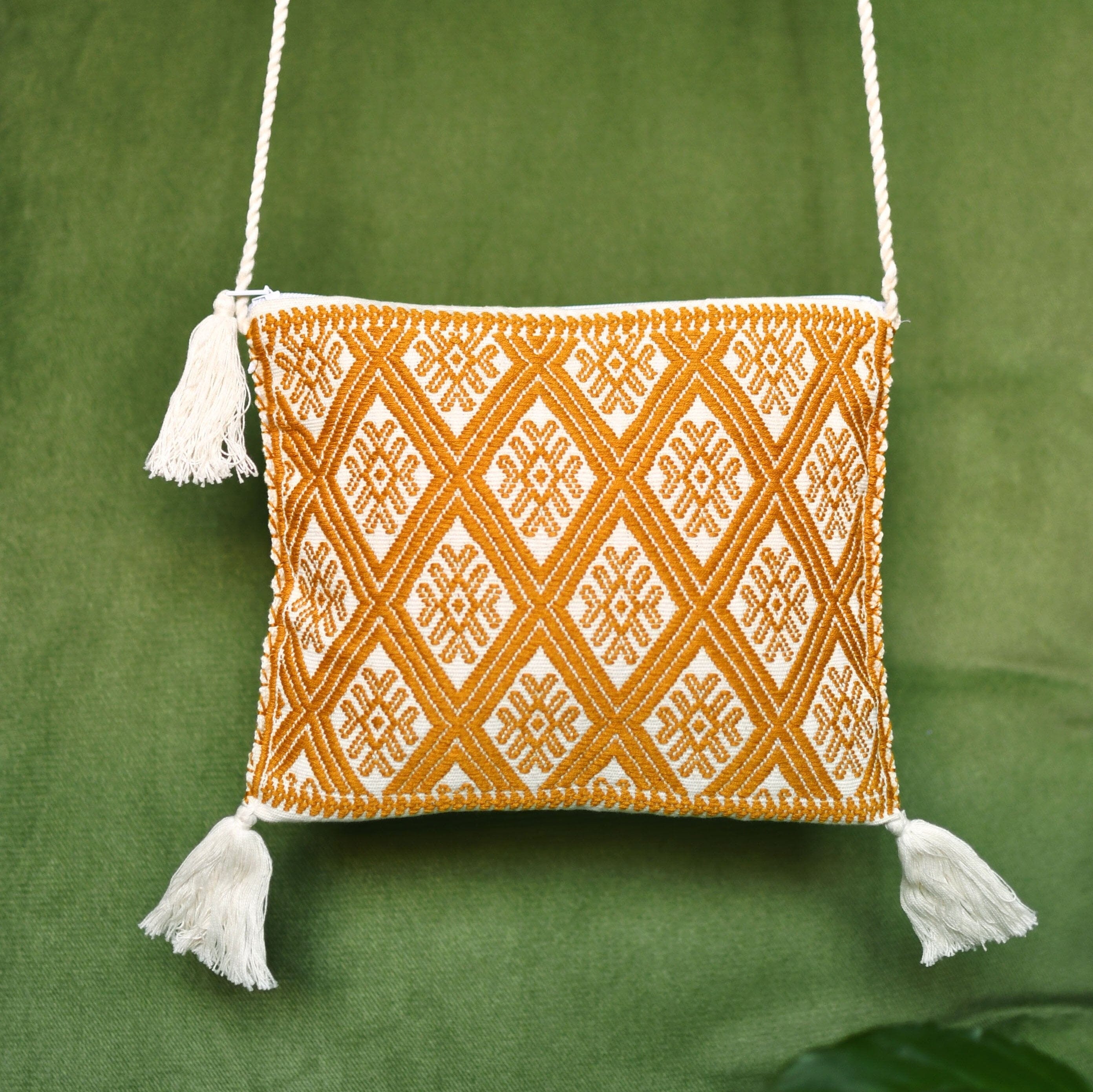 Brussels Textile Bag Textile Bags orange white handmade mexican accessories native american statement piece chiapas mexico Mother Sierra 