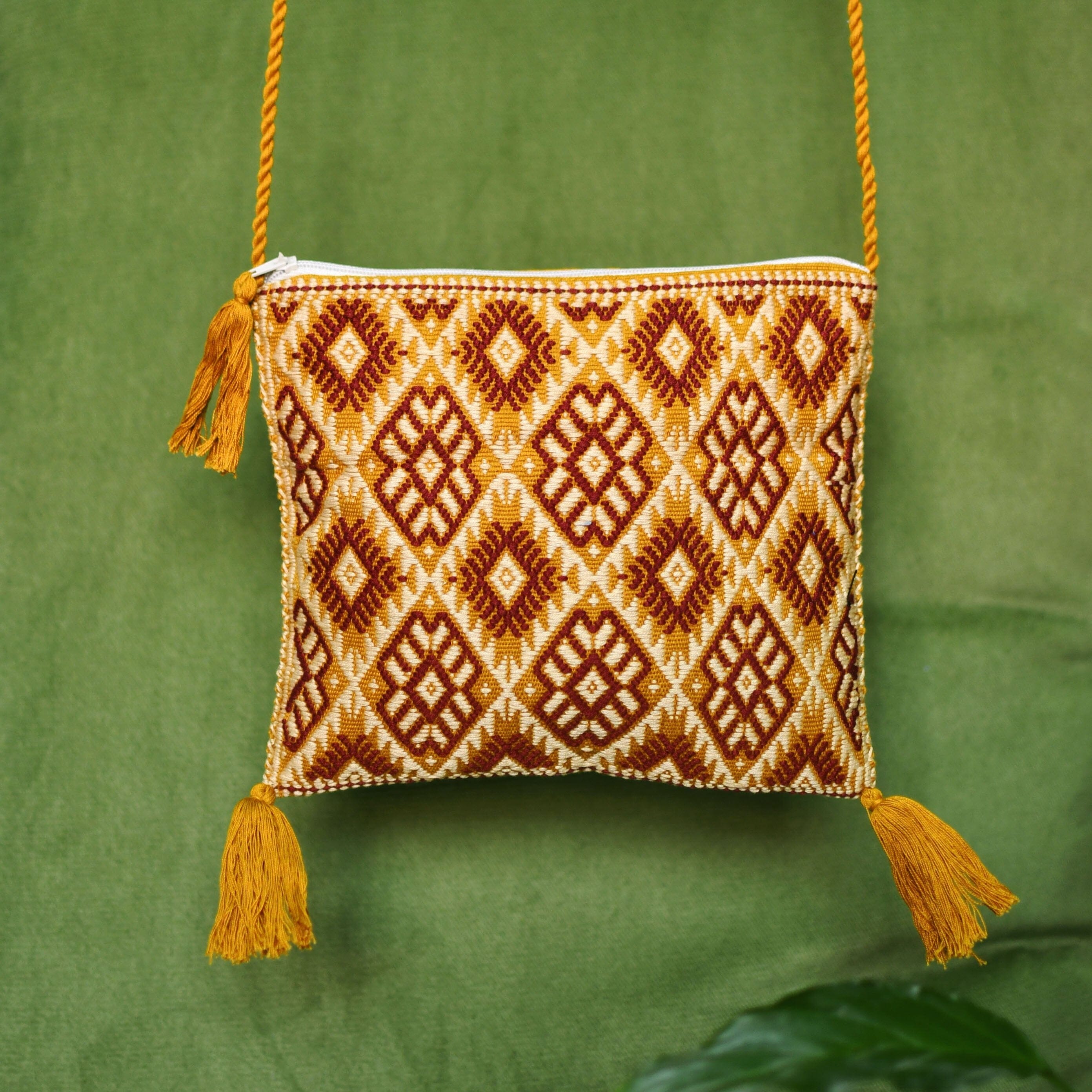 Bucharest Textile Bag Textile Bags gold brown white handmade mexican accessories mexico chiapas native american statement piece Mother Sierra 