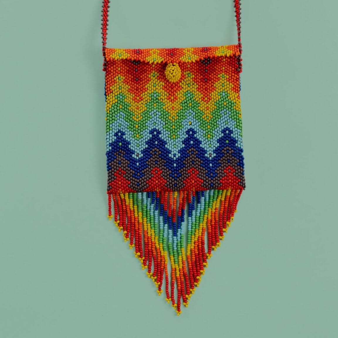 carnelian Medicine Bag Beaded Medicine Bags rainbow red orange yellow green blue dangle fringe purse native american jewelry mexican guatemalan accessories Mother Sierra 