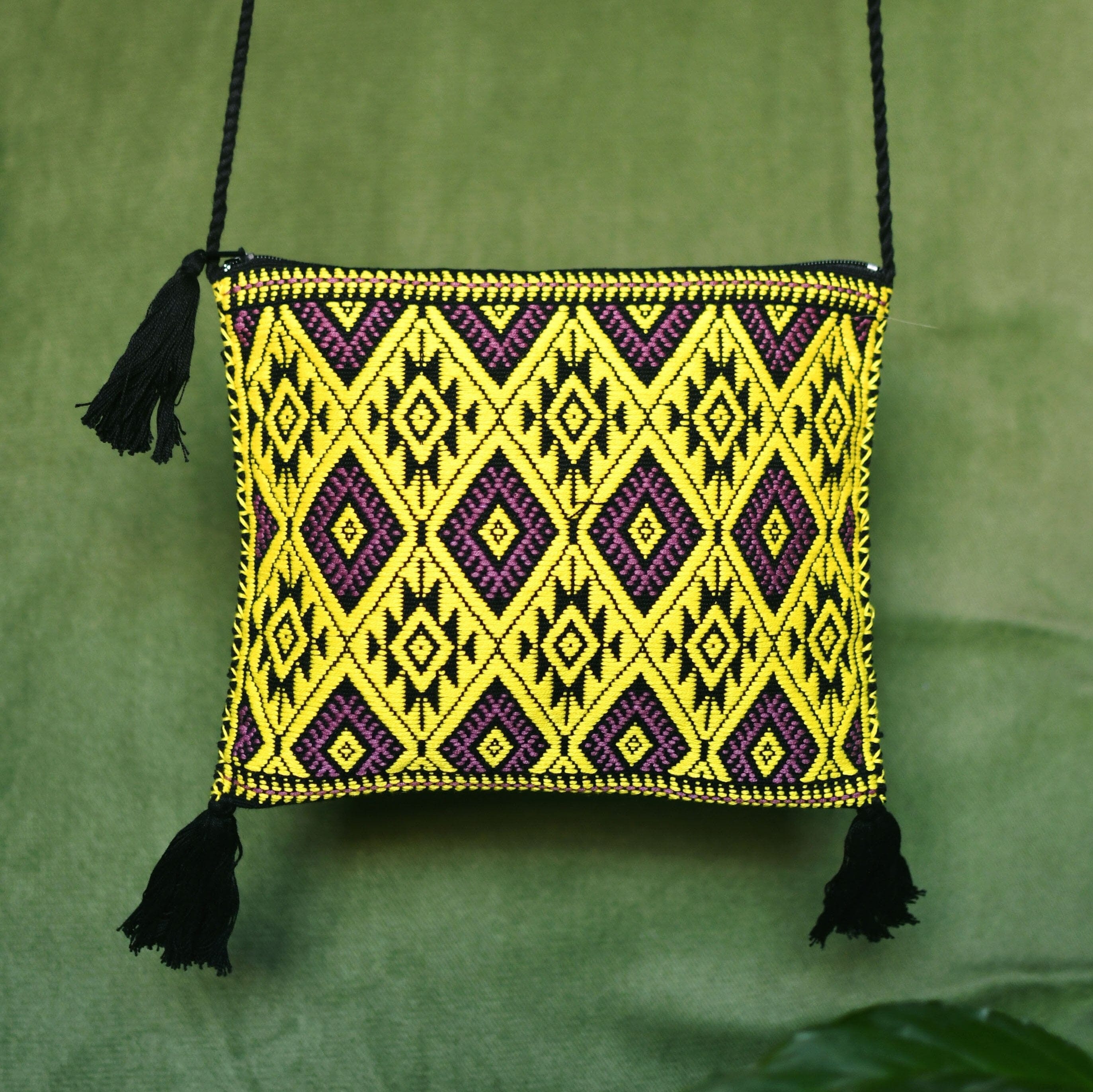 da nang Textile Bag Textile Bags handmade Mother Sierra chiapas mexico mexican accessories native american statement piece yellow black