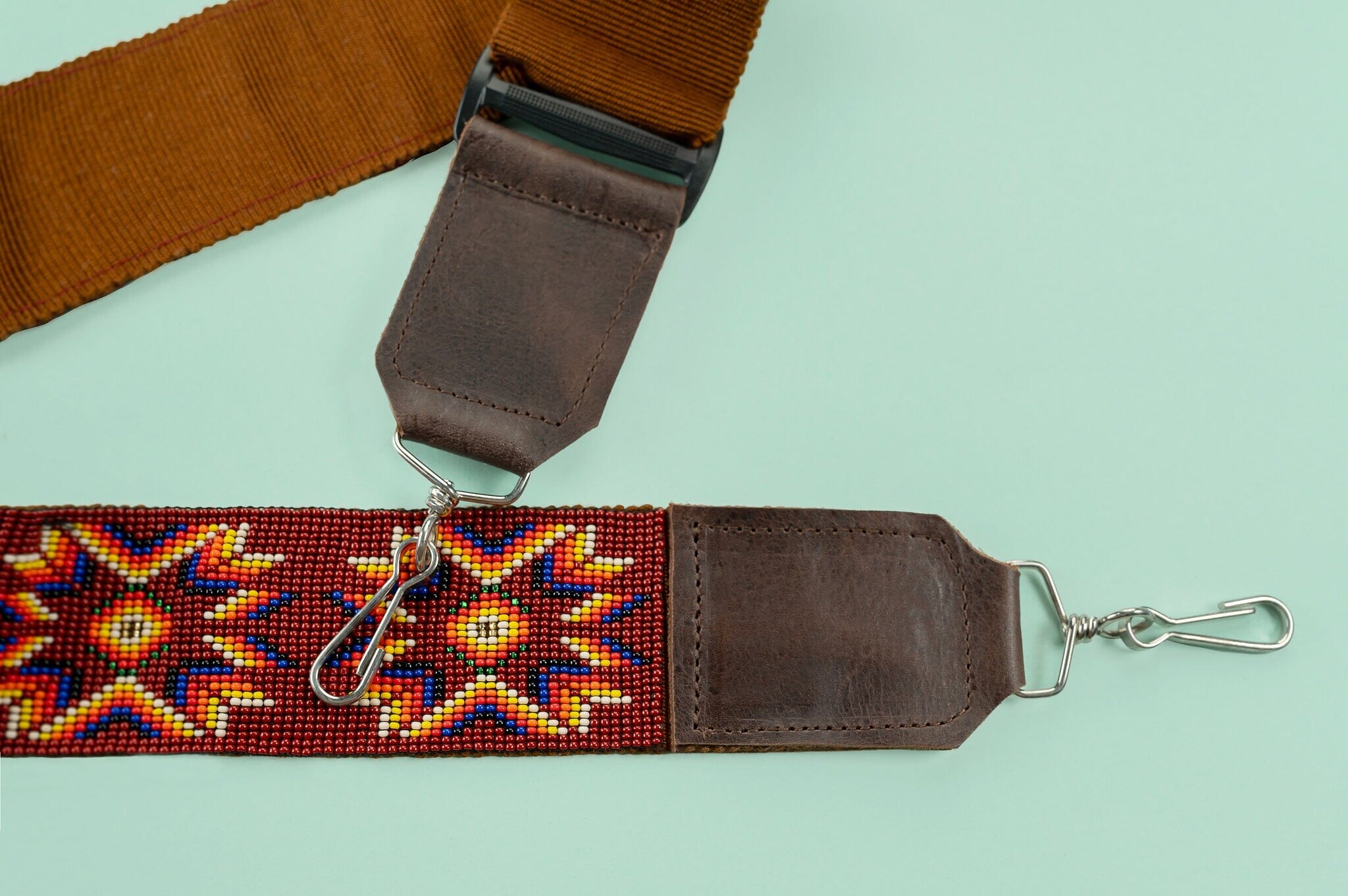 estrella roja Camera & Purse Strap beaded mexican accessories red orange yellow blue guatemala native american statement piece Mother Sierra 