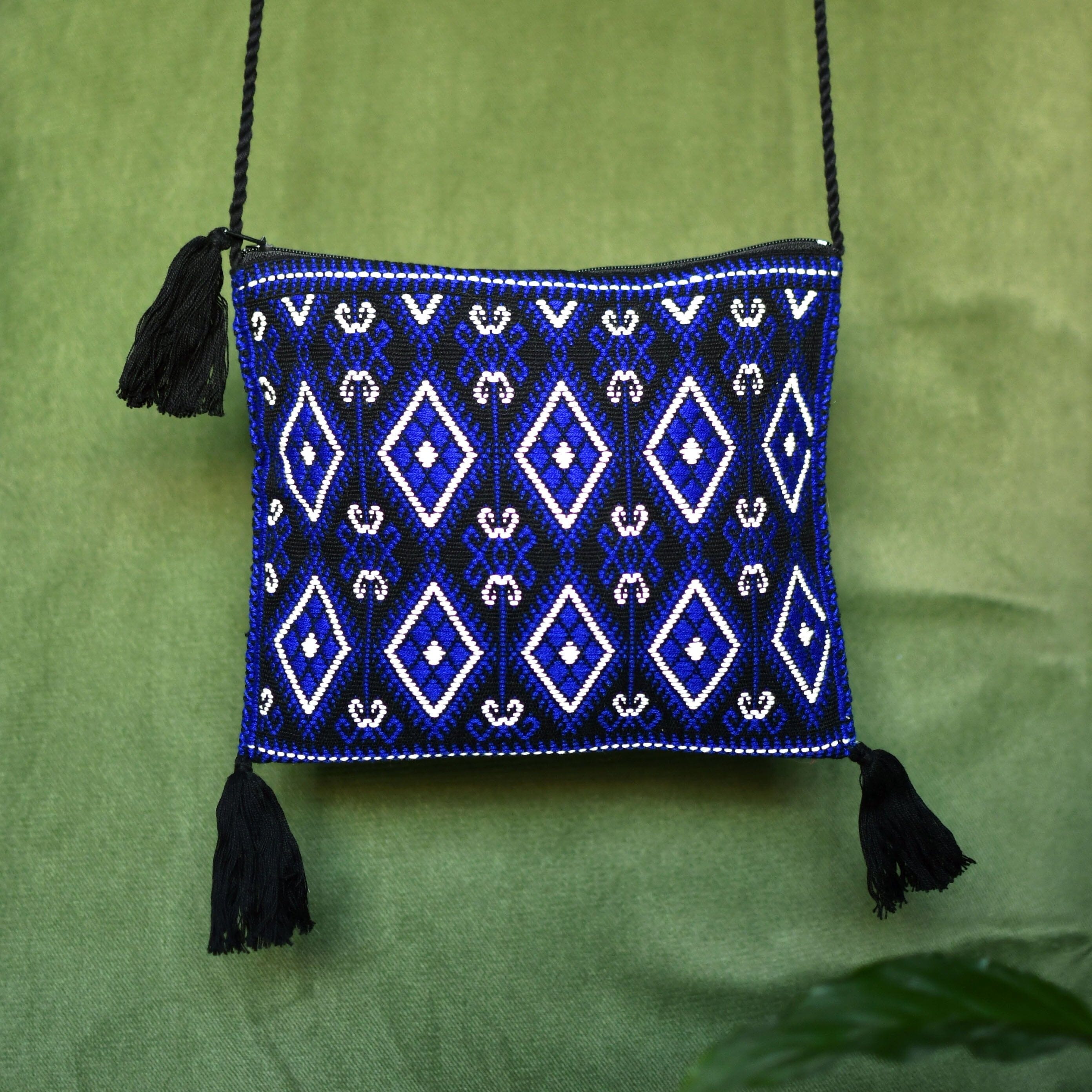 helsinki Textile Bag Textile Bags handmade Mother Sierra chiapas mexico mexican accessories native american statement piece blue black white