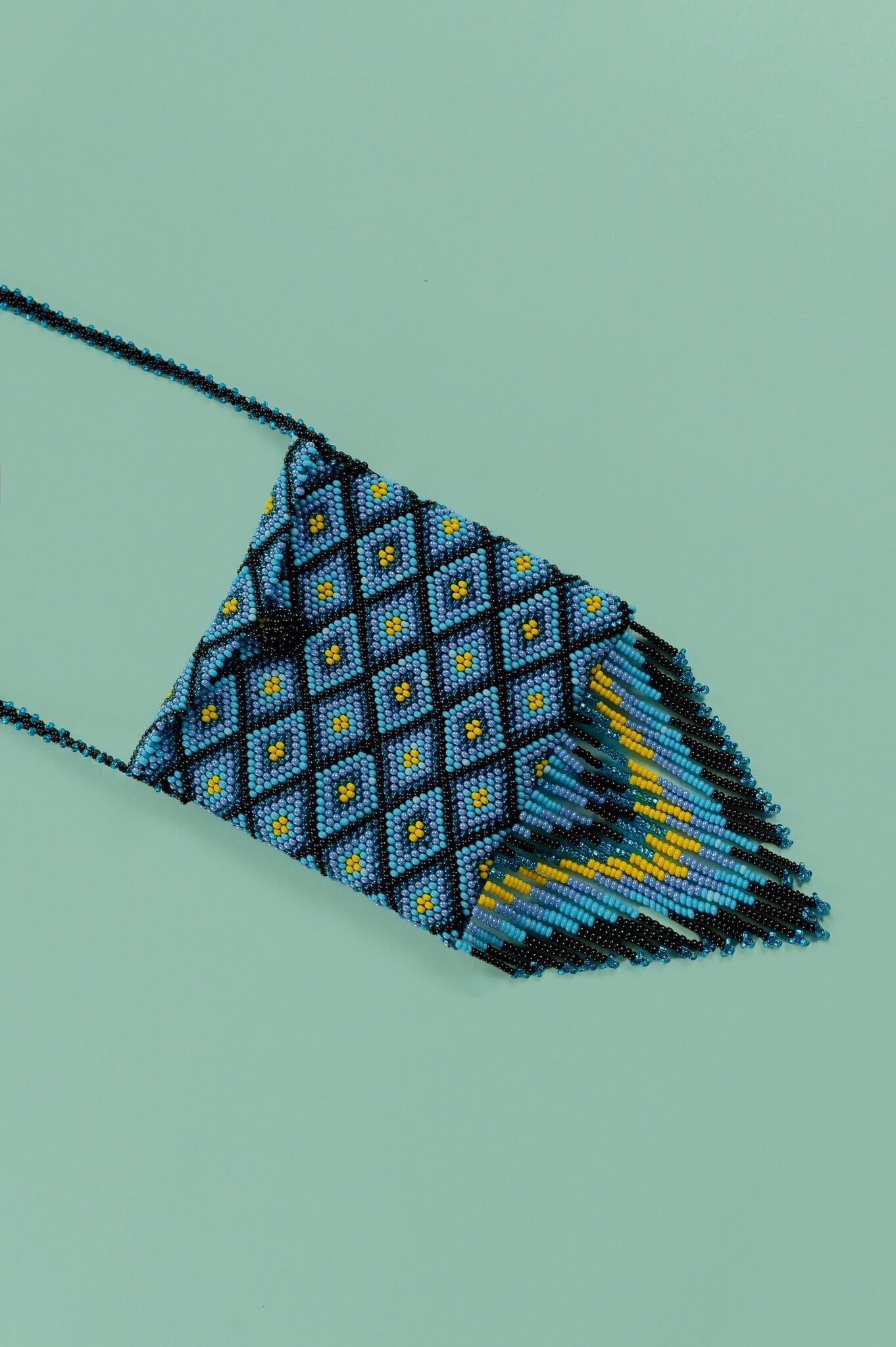 hibiscus Medicine Bag Beaded Medicine Bags blue yellow dangle fringe purse native american jewelry mexican guatemalan accessories Mother Sierra 