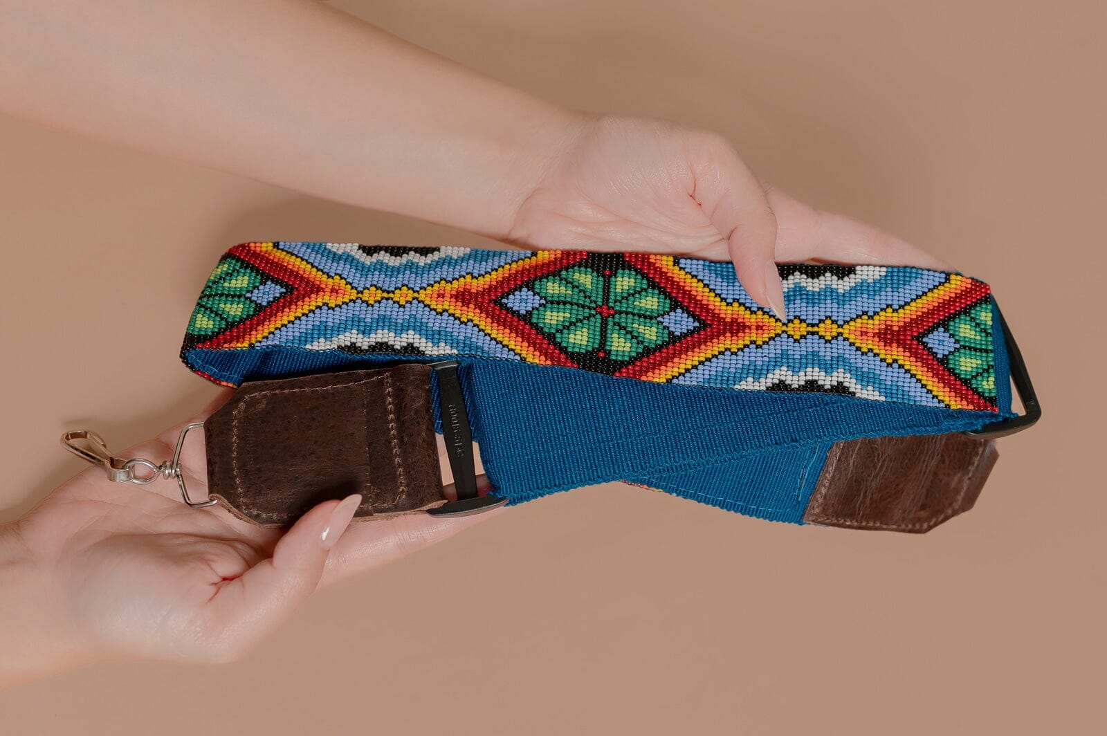 Lucky Clover Camera & Purse Strap beaded mexican accessories blue green red guatemala native american statement piece Mother Sierra 