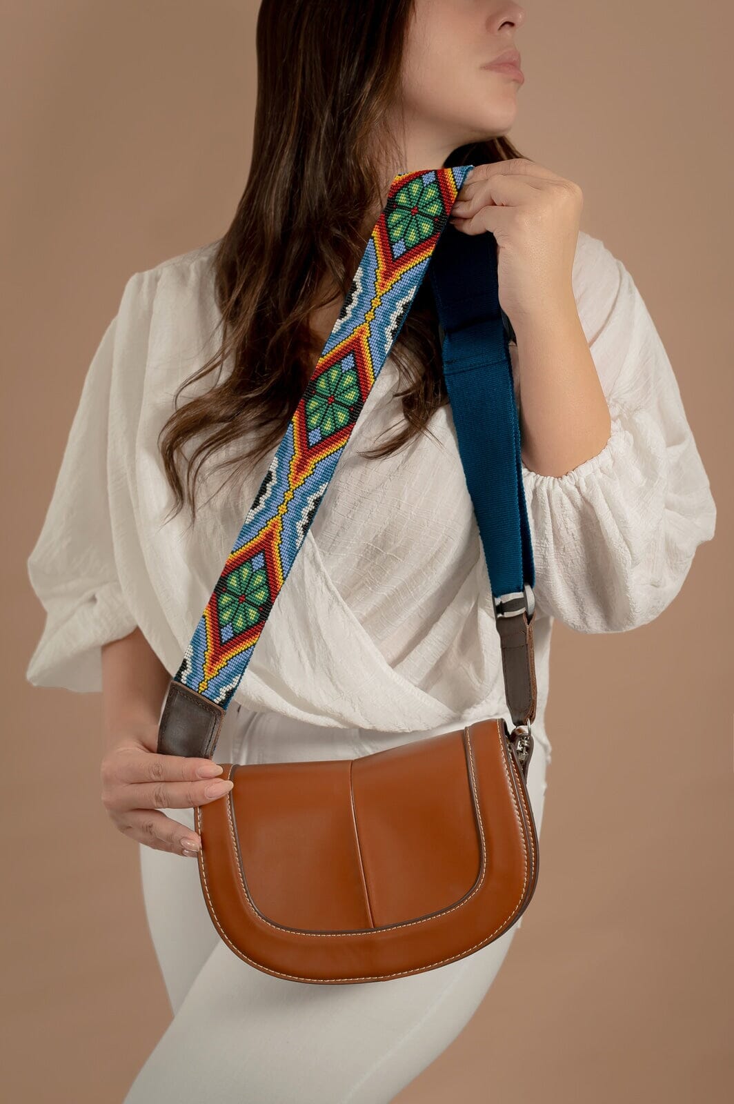 Lucky Clover Camera & Purse Strap beaded mexican accessories blue green red guatemala native american statement piece Mother Sierra 