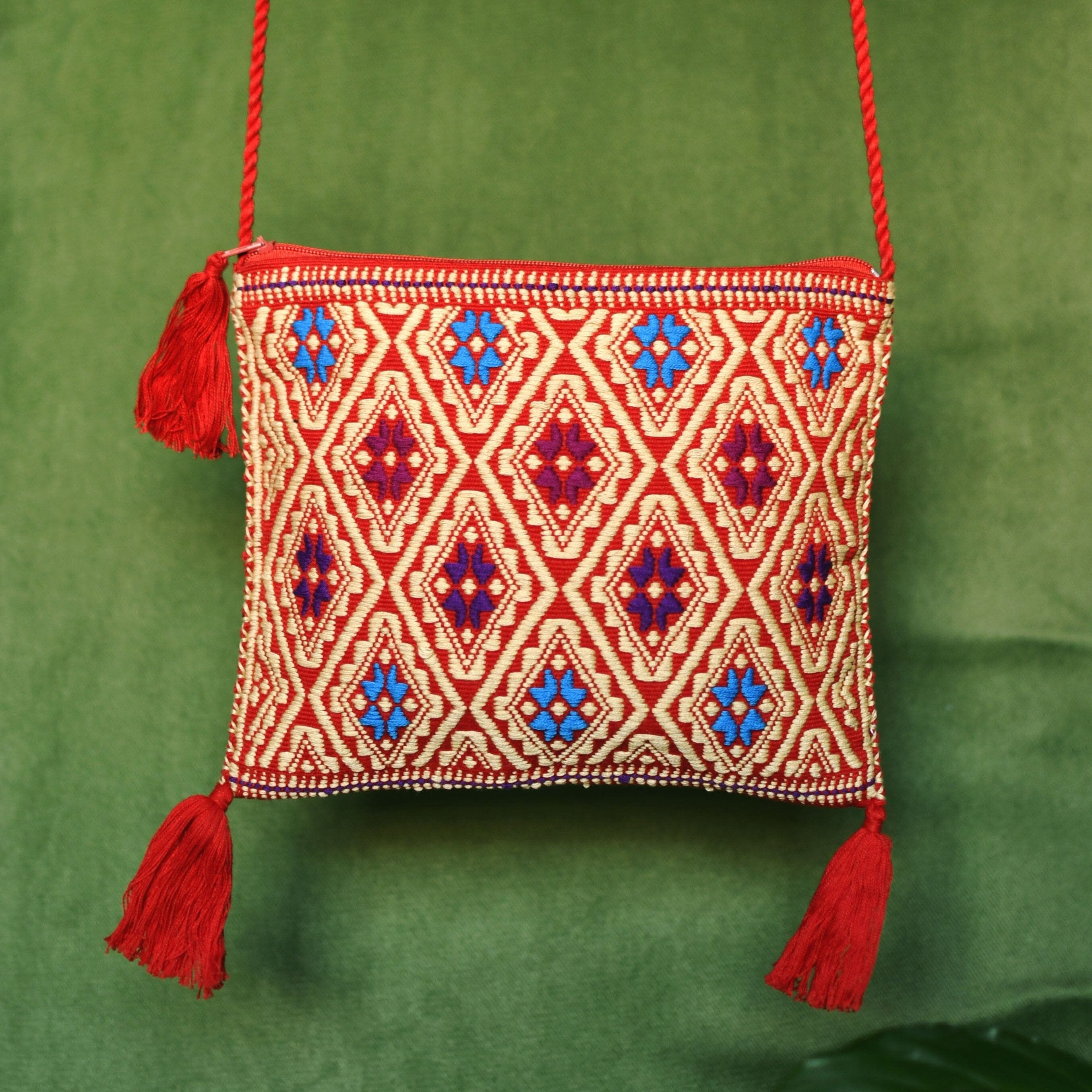 Milan Textile Bag red blue cream handmade mexico mexican accessories native american statement piece Mother Sierra 