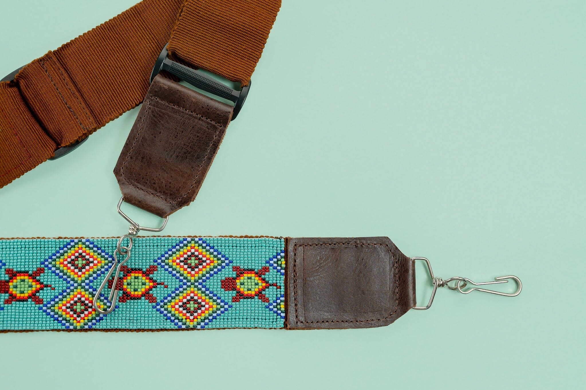 splash Camera & Purse Strap beaded mexican accessories blue green yellow red turtle guatemala native american statement piece Mother Sierra 