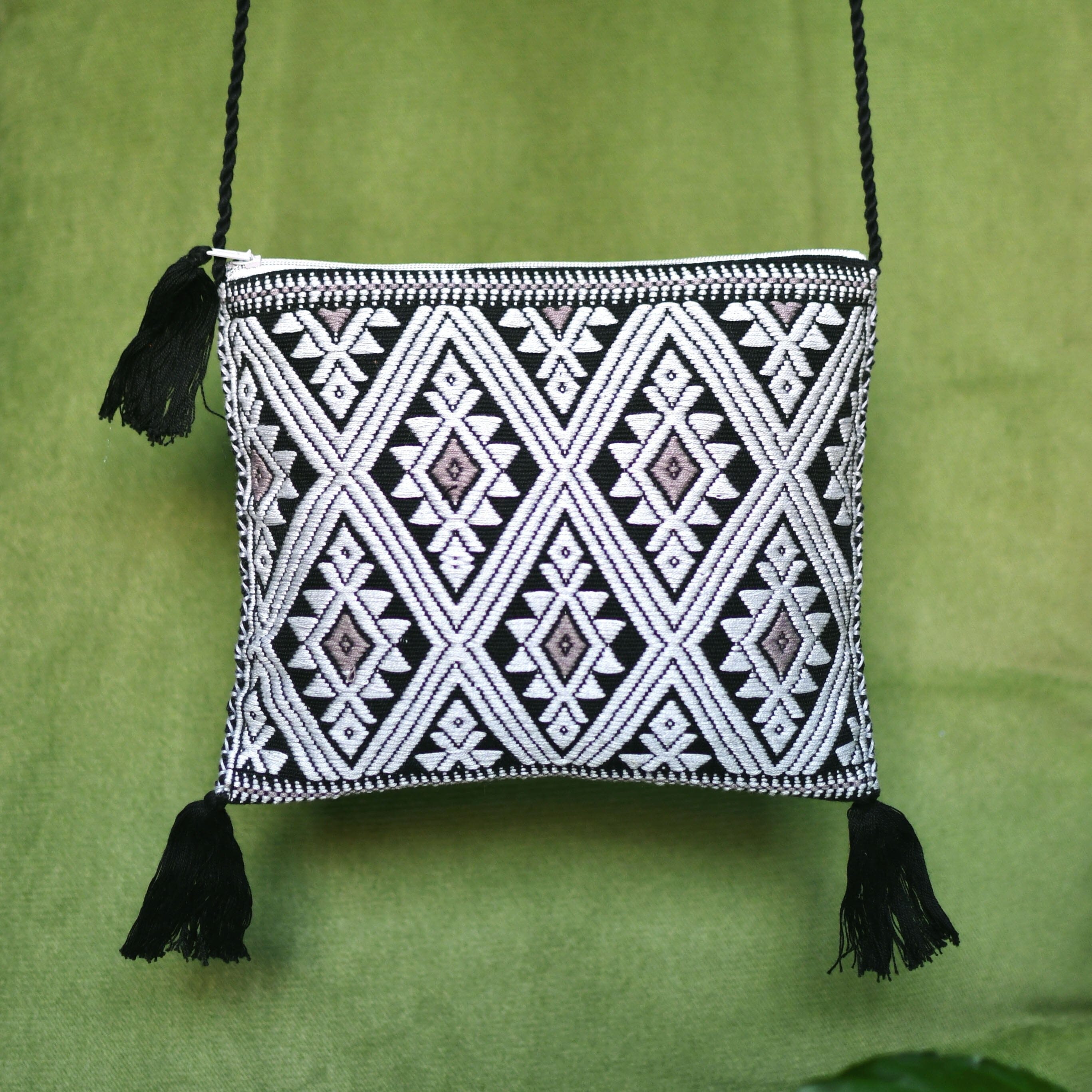 St. Petersburg Textile Bag Textile Bags black gray handmade mexican accessories chiapas mexico native american statement piece Mother Sierra 