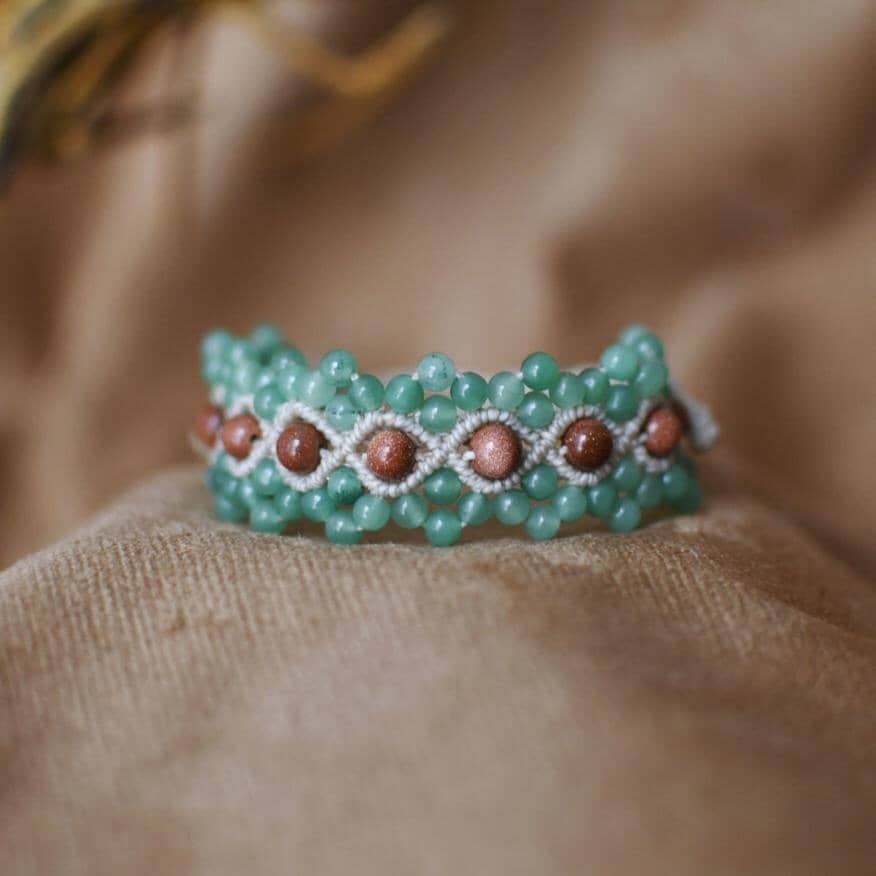 Sweet Pea Macrame Bracelet bracelet Mother Sierra handmade teal beige orange green jewelry close up