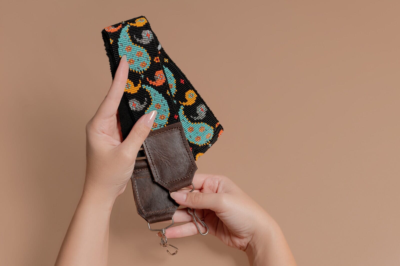 teardrops Camera & Purse Strap beaded mexican accessories black teal orange yellow paisley guatemala native american statement piece Mother Sierra 