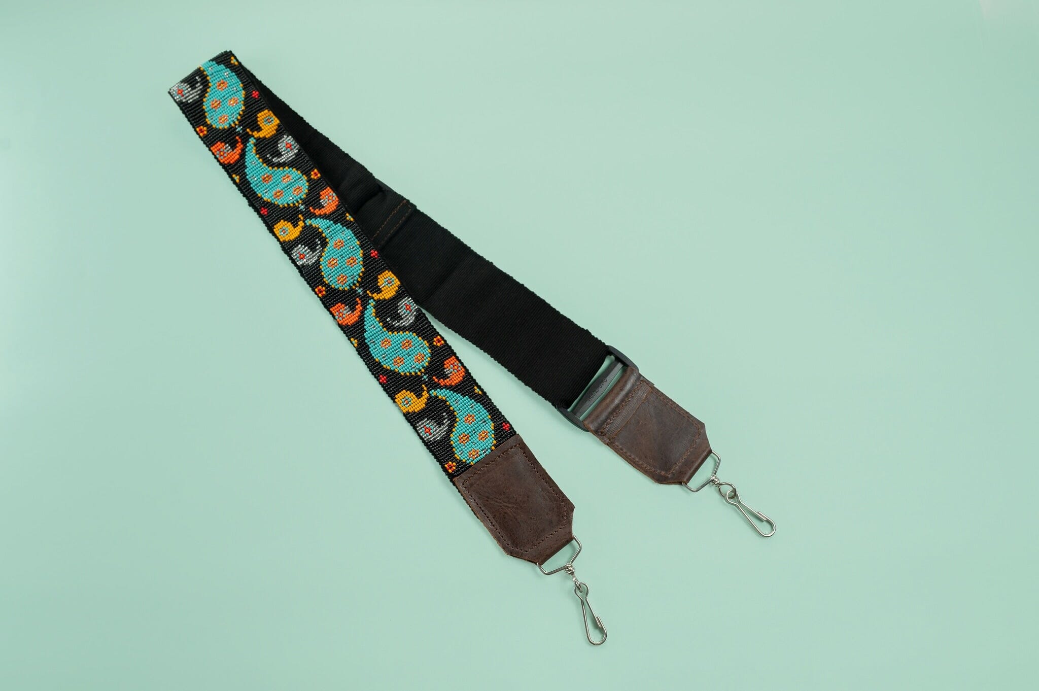 teardrops Camera & Purse Strap beaded mexican accessories black teal orange yellow paisley guatemala native american statement piece Mother Sierra 