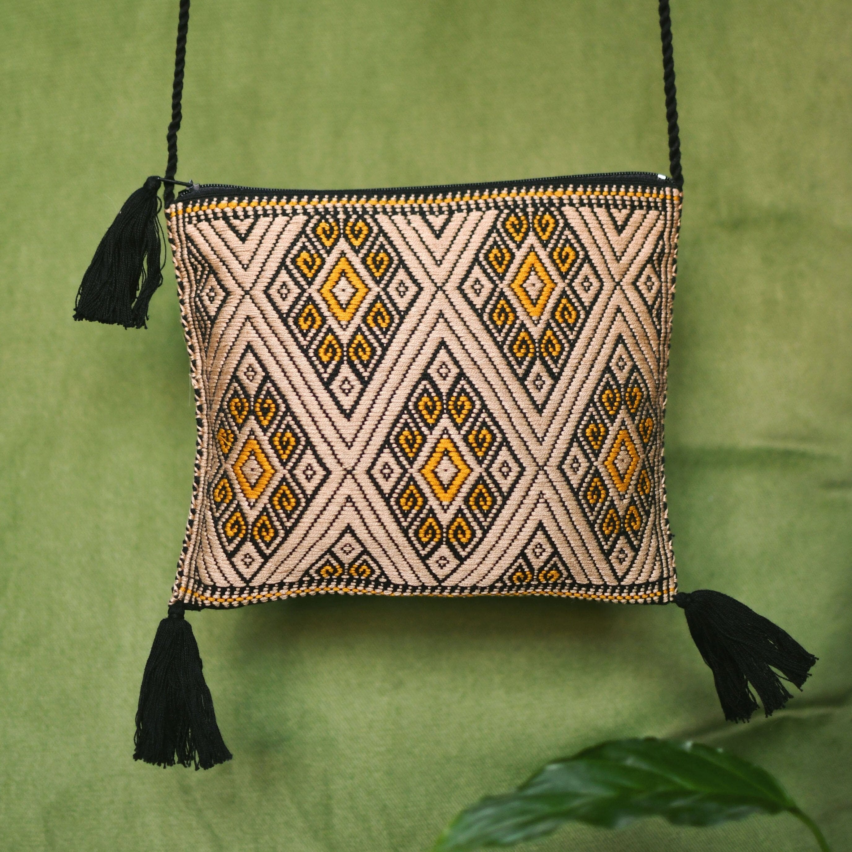 Venice Textile Bag Textile Bags cream black yellow handmade mexican accessories chiapas mexico native american statement piece Mother Sierra 