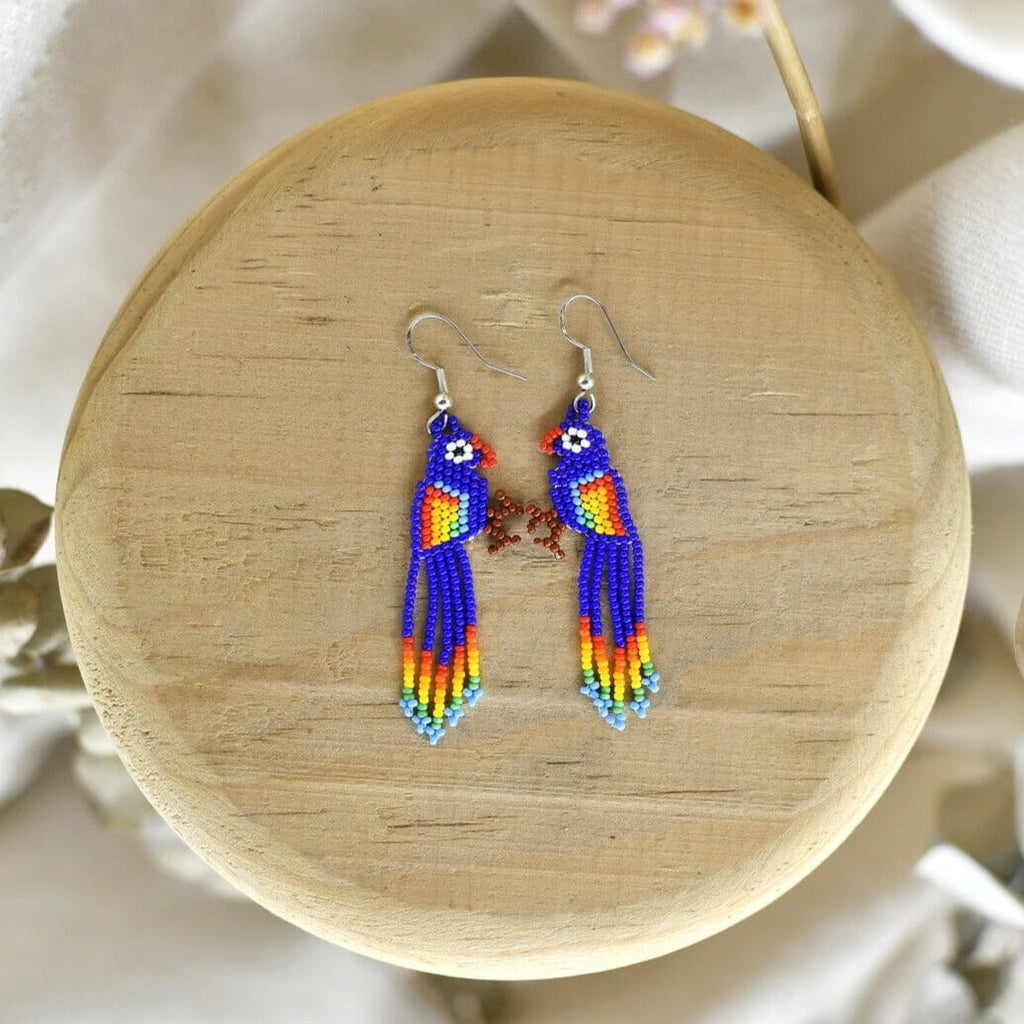 Huichol Wave Earrings, Mexican Beaded Earrings, Huichol Jewelry, Small  Medallion Earrings, Small Beaded Earrings, Traditional Beadwork