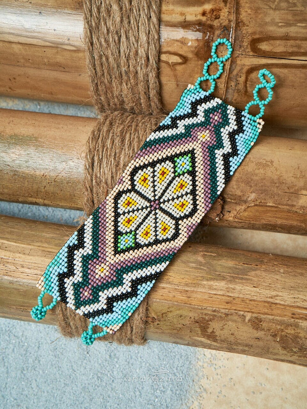 Tribal Seed Bead String Bracelet Blue